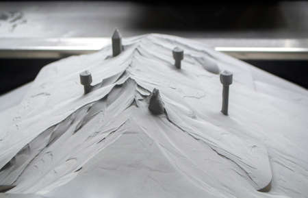 Surface with printed objects on metal 3D printer, covered metal powderの写真素材