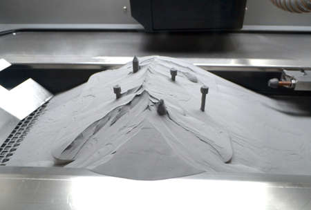 Surface with printed objects on metal 3D printer, covered metal powderの写真素材