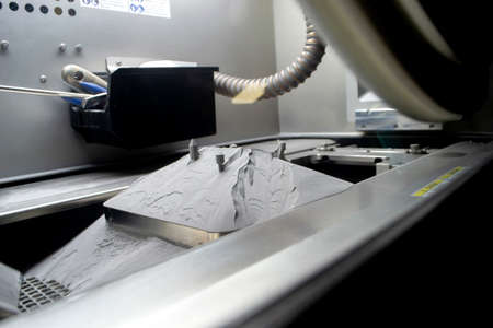 Surface with printed objects on metal 3D printer, covered metal powderの写真素材