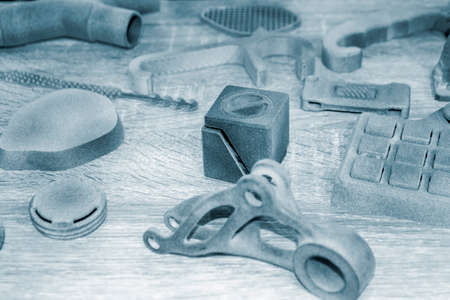 Different objects printed on industrial powder 3D printer. Multi Jet Fusionの写真素材