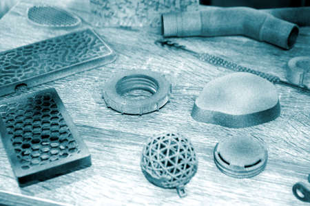 Different objects printed on industrial powder 3D printer. Multi Jet Fusion MJFの写真素材