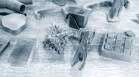 Different objects printed on industrial powder 3D printer. Multi Jet Fusion MJFの写真素材