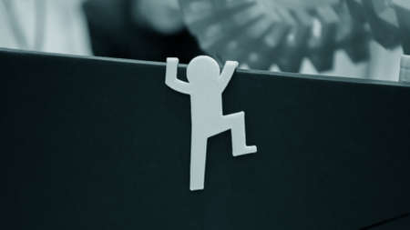 Abstract object in form of little men of blue color printed on 3d printerの写真素材