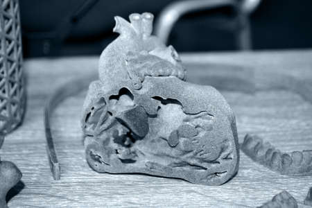 Prototype of human heart and art objects printed on 3d printer. Multi Jet Fusionの写真素材