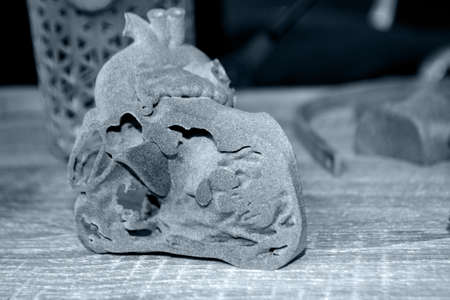 Prototype of human heart and art objects printed on 3d printer. Multi Jet Fusionの写真素材