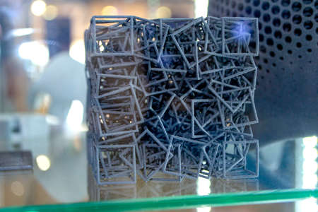 Powder industrial 3D printer printed three-dimensional models from plasticの写真素材