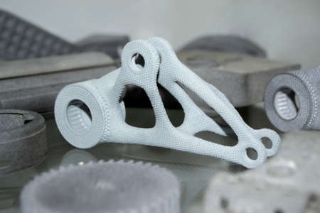Gray abstract model object printed on 3d printer from powder close-upの写真素材