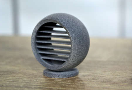 Gray abstract model object printed on 3d printer from powder close-up.の写真素材