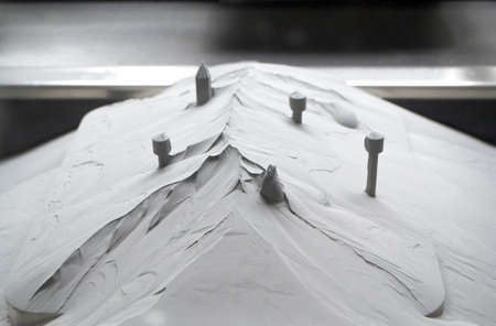 Surface with printed objects on metal 3D printer, covered metal powderの写真素材