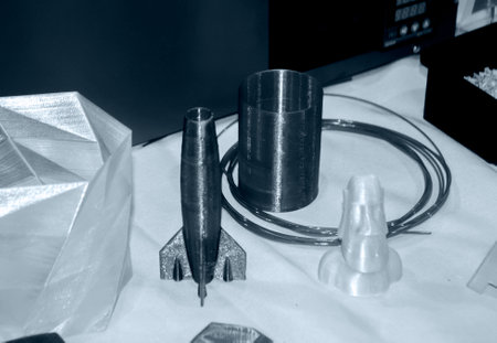 Objects printed on 3D printer from plastic close-up. New 3D printing technology.