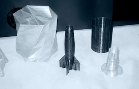 Objects printed on 3D printer from plastic close-up. New 3D printing technology.の写真素材