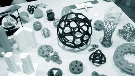 Abstract models printed by 3d printer close-up.の写真素材
