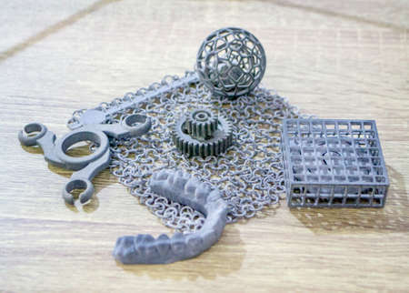Object printed on a powder 3D printer from polyamide powderの写真素材