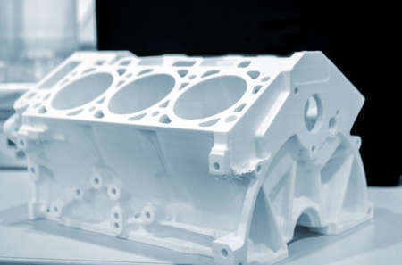 Objects prototype car motor printed on 3d printer from plastic filament close-upの写真素材