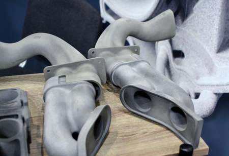 Many different objects printed on 3D printer from powder polyamide.の写真素材