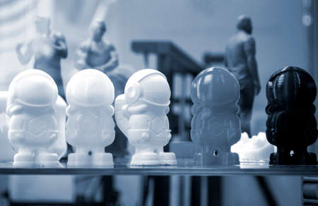 Blue models prototypes printed on a 3D printer from plastic close-upの写真素材