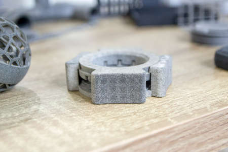 One model gray printed on 3D printer. Object printed on 3D printer made plasticの写真素材