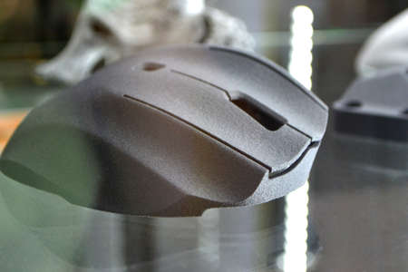 Gray computer mouse printed on 3D printer. Model printed on 3D printerの写真素材