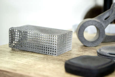 Many models gray printed on 3D printer. Gray objects printed on 3D printerの写真素材