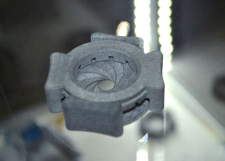 One gray model camera shutter printed on 3D printer. Object printed 3D printerの写真素材