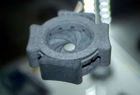 One gray model camera shutter printed on 3D printer. Object printed 3D printerの写真素材