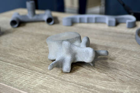 Prototype human spine bone printed on 3D printer. Model printed on 3D printerの写真素材