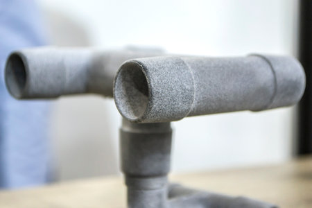 Model printed on 3D printer. Gray object printed on 3D printer made of plasticの写真素材