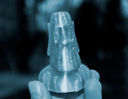 Model printed on 3D printer. Object printed on 3D printer made of plastic close-up. Prototype of shape made by 3d printer. 3D printed model. Concept new modern printing technologyの写真素材