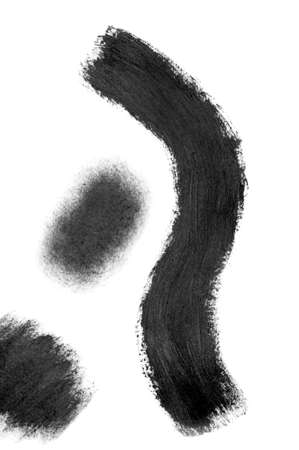 Black brush strokes oil paints on white paper. Isolated on white background. Abstract creative backgroundの写真素材