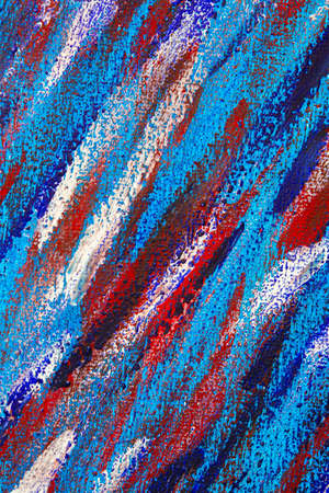 Creative background of colorful brush strokes on canvas close up. Abstract art background from smeared brush strokes of blue, red, white colors macro. Drawing, painting paints texture surface backdropの写真素材