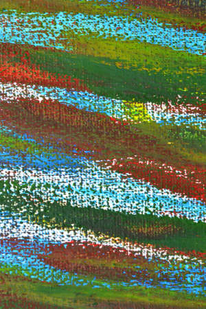 Creative background of colorful brush strokes on canvas closeup. Abstract art background from smeared brush strokes of green red white blue yellow colors macro. Drawing painting paint texture backdropの写真素材