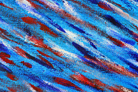 Creative background of colorful brush strokes on canvas close up. Abstract art background from smeared brush strokes of blue, red, white colors macro. Drawing, painting paints texture surface backdropの写真素材