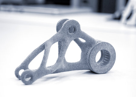 Gray model printed on 3D printer in laboratory office. Object printed on 3D printer from plastic. Prototype made on 3d printer. Concept new modern printing technology. Multi Jet Fusionの写真素材