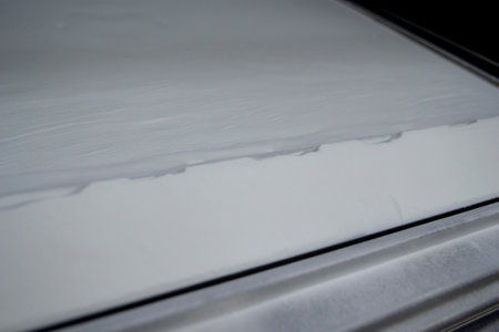 White polyamide powder for printing powder 3d printer close-up. Powder for high-speed printing of 3D...
