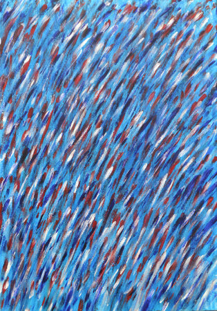 Creative background of colorful brush strokes on canvas close up. Abstract art background from smeared brush strokes of blue, red, white colors macro. Drawing, painting paints texture surface backdropの写真素材