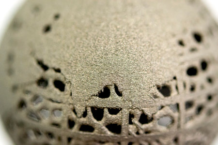The surface of object printed on 3D printer for metal macro. Close-up view of model printed from metal powder on 3D printer. New modern accurate additive technologies. Modeling 3D printing technologyの写真素材