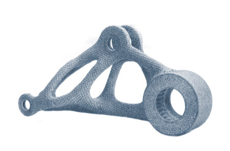 Gray model printed on 3D printer from polyamide plastic powder isolated on white background close-up. Object printed 3D printer. 3D printed prototype. New modern printing technology. Multi Jet Fusionの写真素材