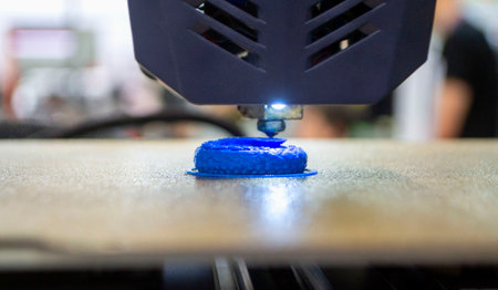 3D printer. 3D printer printing process close-up. 3D printer creating object from molten plastic. 3D printing. Innovation additive robotic technology. Modern three-dimensional printing technologiesの写真素材