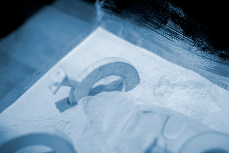 White polyamide powder and object on 3D printed from white polyamide powder close-up. Polyamide...
