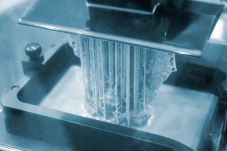 Process SLA 3D printing. Process printing on 3D printer by SLA printing technology. 3D printed...
