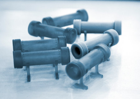3D printed object from resin polymerization. Parts created on 3D printer from hardened resin....