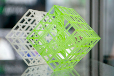 3D printed object from resin polymerization. Parts created on 3D printer from hardened resin....