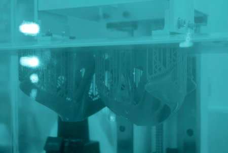 Process SLA 3D printing. Process printing on 3D printer by SLA printing technology. 3D printed...