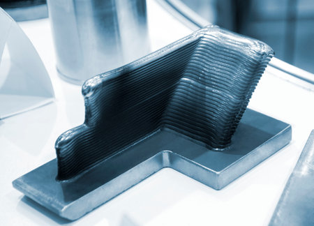 3d printed metal model close-up. Model printed on a 3D printer made of metal. Three-dimensional...