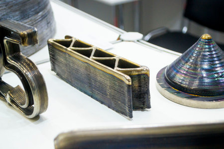 3d printed metal model close-up. Model printed on a 3D printer made of metal. Three-dimensional...