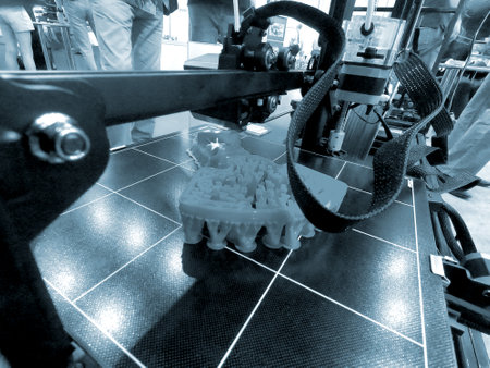 Abstract object printing on 3D printer with molten plastic close-up. 3D printer printing model...