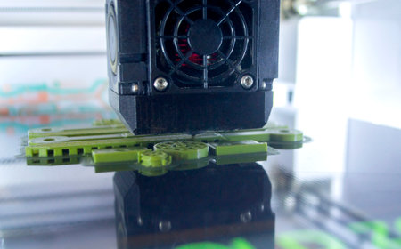 3D printer printing a model. Equipment of a 3D printer during the process of printing a model from...