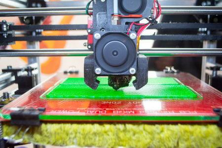 3D printer close up. Working 3D printer close-up. The process of printing on a 3D printer. 3D...