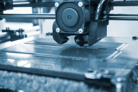 3D printer close up. Working 3D printer close-up. The process of printing on a 3D printer. 3D...