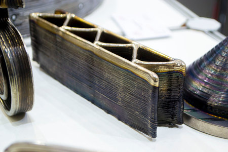 Object printed by 3D printer from metal. Additive manufacturing solution. Object created on...